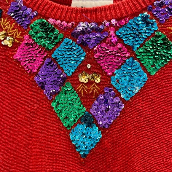 Marnie West Vintage Red Sequin Sweater Size Large - Picture 2 of 9